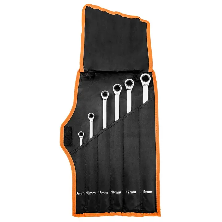 Cırcırlı yıldız anahtarlar, uzun, 6 parçalık set, 8 - 19 mm, yumuşak kılıf