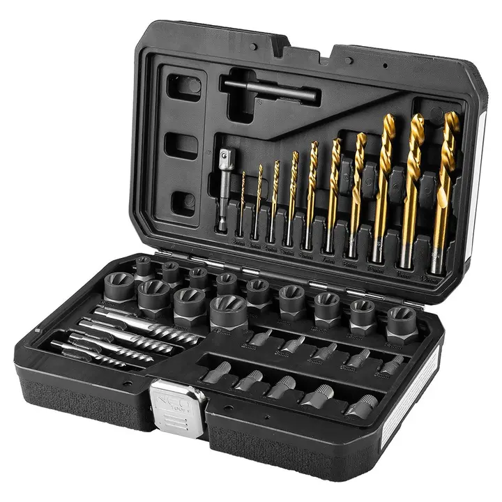 Kırık vidalar için set (matkap uçları ve vida sökücü ile), 40 parça