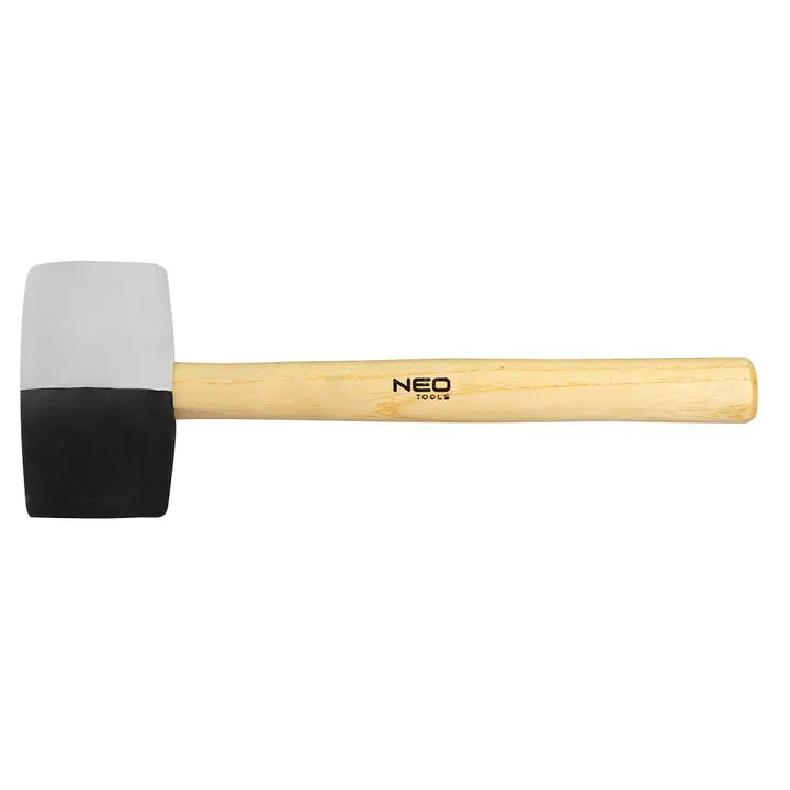 Lastik çekiç 63 mm, 680 g, siyah-beyaz lastik, ahşap saplı