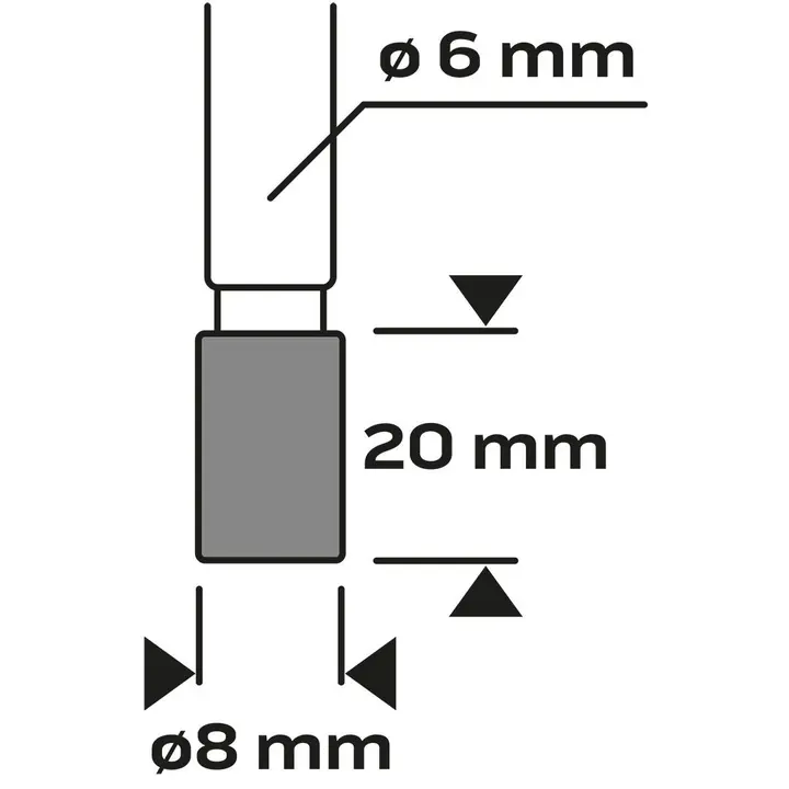 HM metal freze bıçağı, tip B (üstte bıçaklı silindirik), 8 x 20 mm, saplama 6 x 45 mm