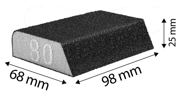 Aşındırıcı sünger 98 x 25 x 68 mm, K80, açılı
