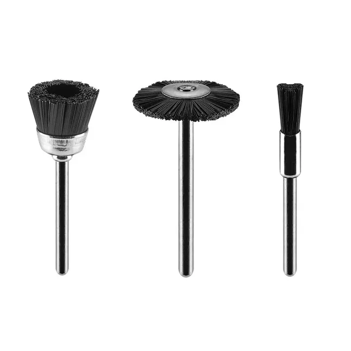 Naylon fırça seti: uç fırça, kap fırça, disk fırça, 3 parçalık set