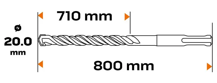 SDS Plus beton matkap ucu, 20 x 800 mm, S4, quatro