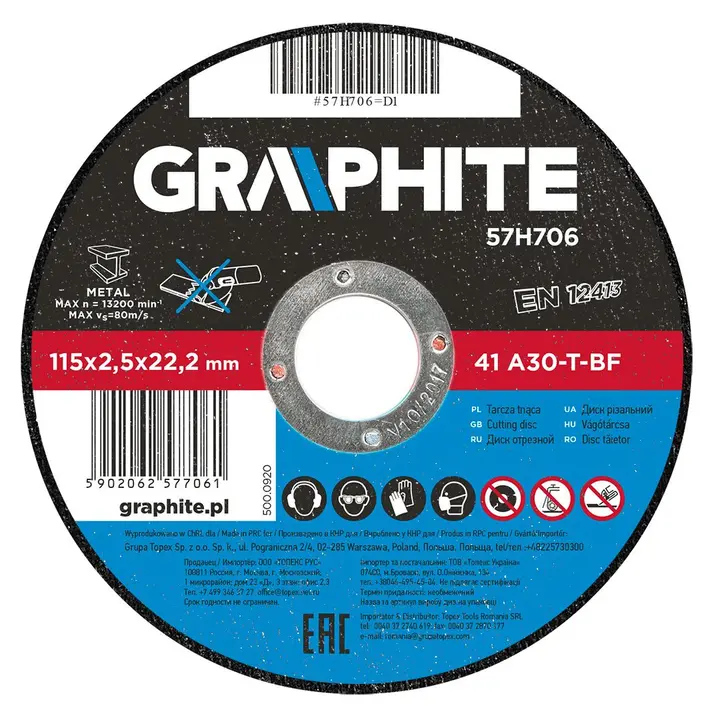 Metal için kesme diski 115 x 2.5 x 22.2 mm, 41 A30-T-BF