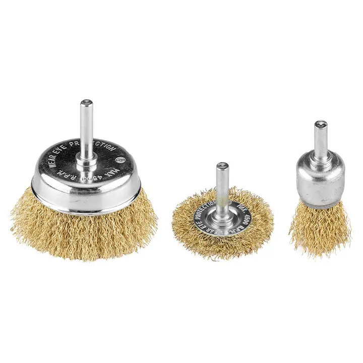 Tel fırçalar, kıvrımlı tel, pirinç kaplı, 25, 50, 75 mm, 3 adet, 6 mm saplı