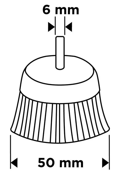 Çanak tel fırça 50 mm, kıvrımlı tel, pirinç kaplı, 6 mm saplı