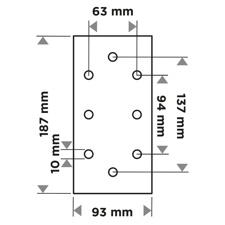 Zımpara kağıdı, cırt bantlı 93 x 185 mm, P60, 5 adet, 8 delikli