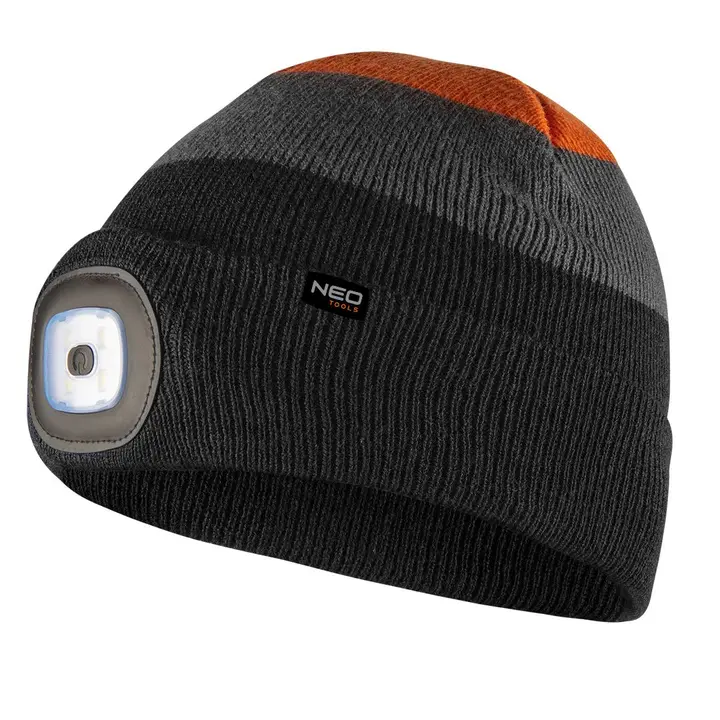 LED fenerli şapka, siyah-gri-turuncu WARM