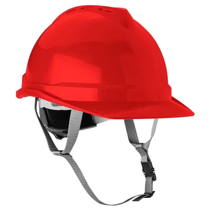 Çene kayışlı endüstriyel baret, kırmızı