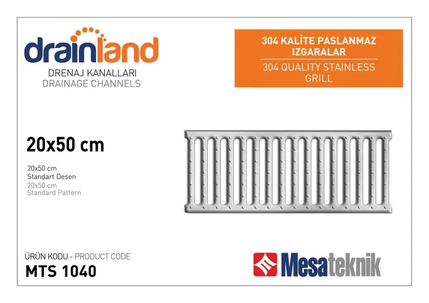 20 cm Genişlik 50 cm Uzunluk Paslanmaz ve Galvaniz Izgaralar