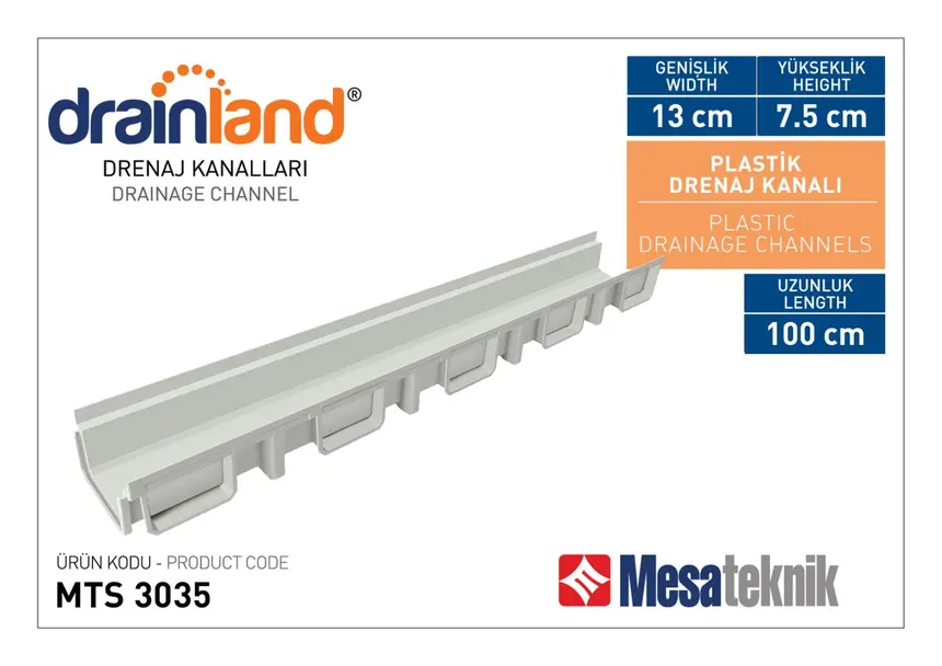 MTS 3035 Genişlik 130 mm Derinlik 75 mm Uzunluk 100 cm