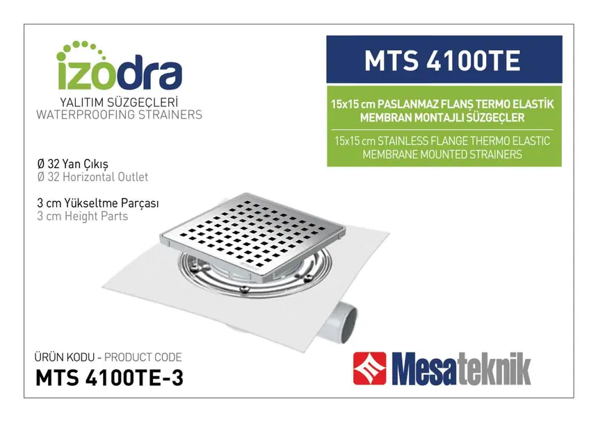 MTS 4100TE Termo Elastik Örtü Paslanmaz Flanş Montajlı Süzgec Sistemleri 15 cm