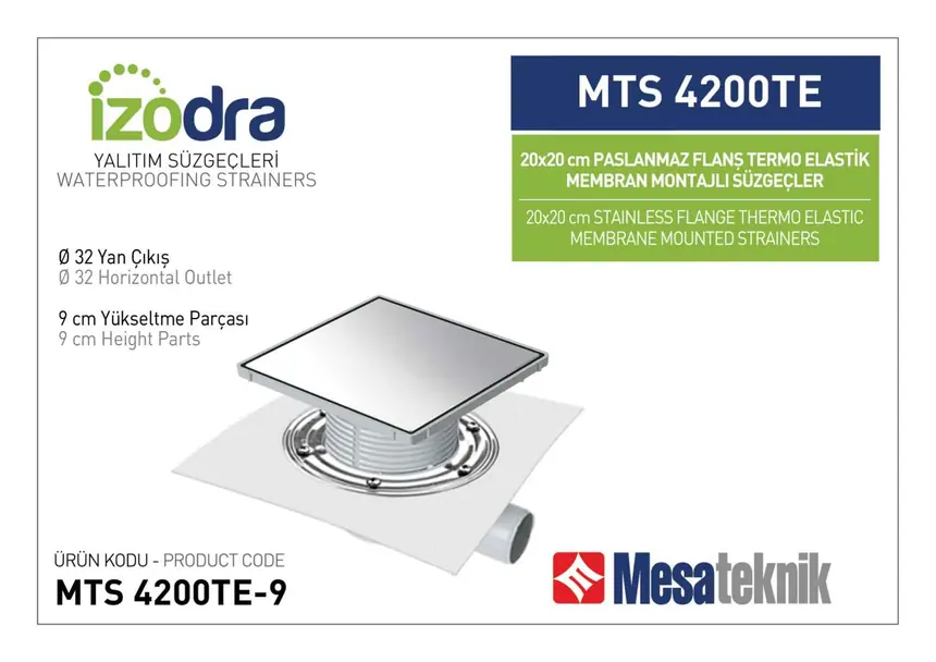 MTS 4200TE Termo Elastik Örtü Paslanmaz Flanş Montajlı Süzgec Sistemleri 20 cm Kare