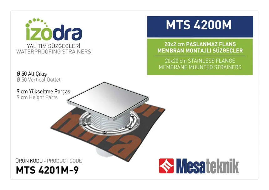 MTS 4200M Paslanmaz Flanş Membran Montajlı Süzgec Sistemleri 20 cm Kare