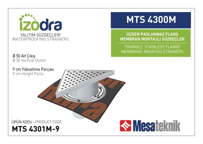 MTS 4300M Paslanmaz Flanş Membran Montajlı Süzgec Sistemleri 20 cm Üçgen