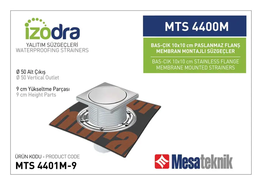 MTS 4400M Paslanmaz Flanş Membran Montajlı Süzgec Sistemleri 10 cm BasÇık
