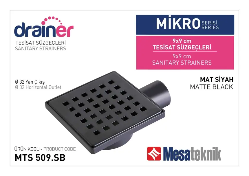 MTS 508SB Mikro Serisi Tesisat Süzgeci Mat Siyah Full