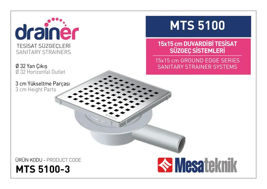 MTS 5100 15 cm Duvardibi Tesisat Süzgeç Sistemleri