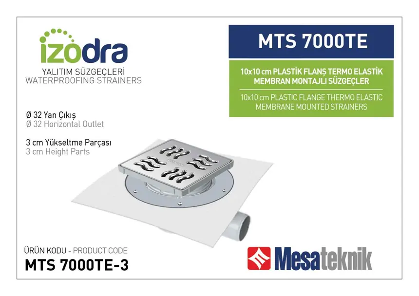 MTS 7000TE Termo Elastik Örtü Plastik Flanş Montajlı Süzgec Sistemleri 10 cm