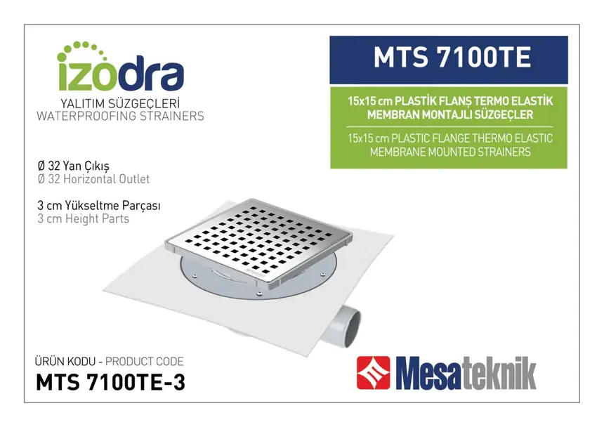 MTS 7100TE Termo Elastik Örtü Plastik Flanş Montajlı Süzgec Sistemleri 15 cm