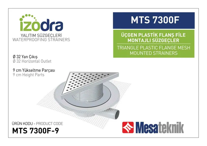 MTS 7300F Fileli Plastik Flanş Montajlı Süzgec Sistemleri 20 cm Üçgen