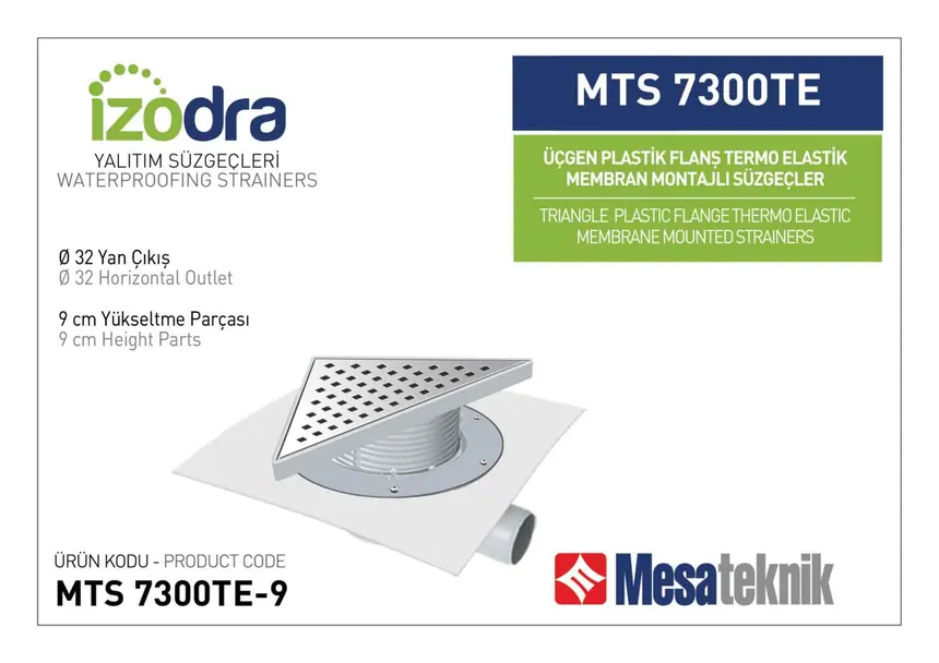 MTS 7300TE Termo Elastik Örtü Plastik Flanş Montajlı Süzgec Sistemleri 20 cm Üçgen
