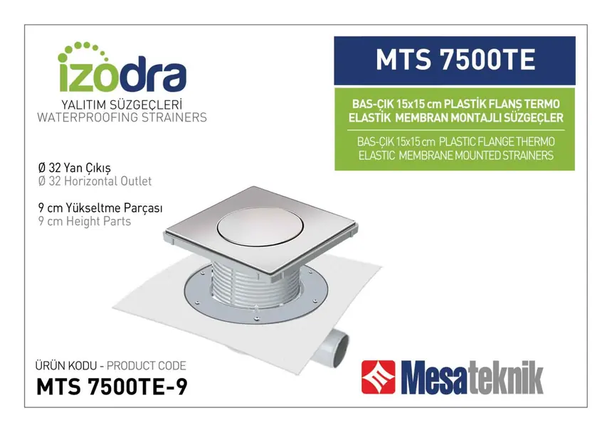 MTS 7500TE Termo Elastik Örtü Plastik Flanş Montajlı Süzgec Sistemleri 15 cm BasÇık